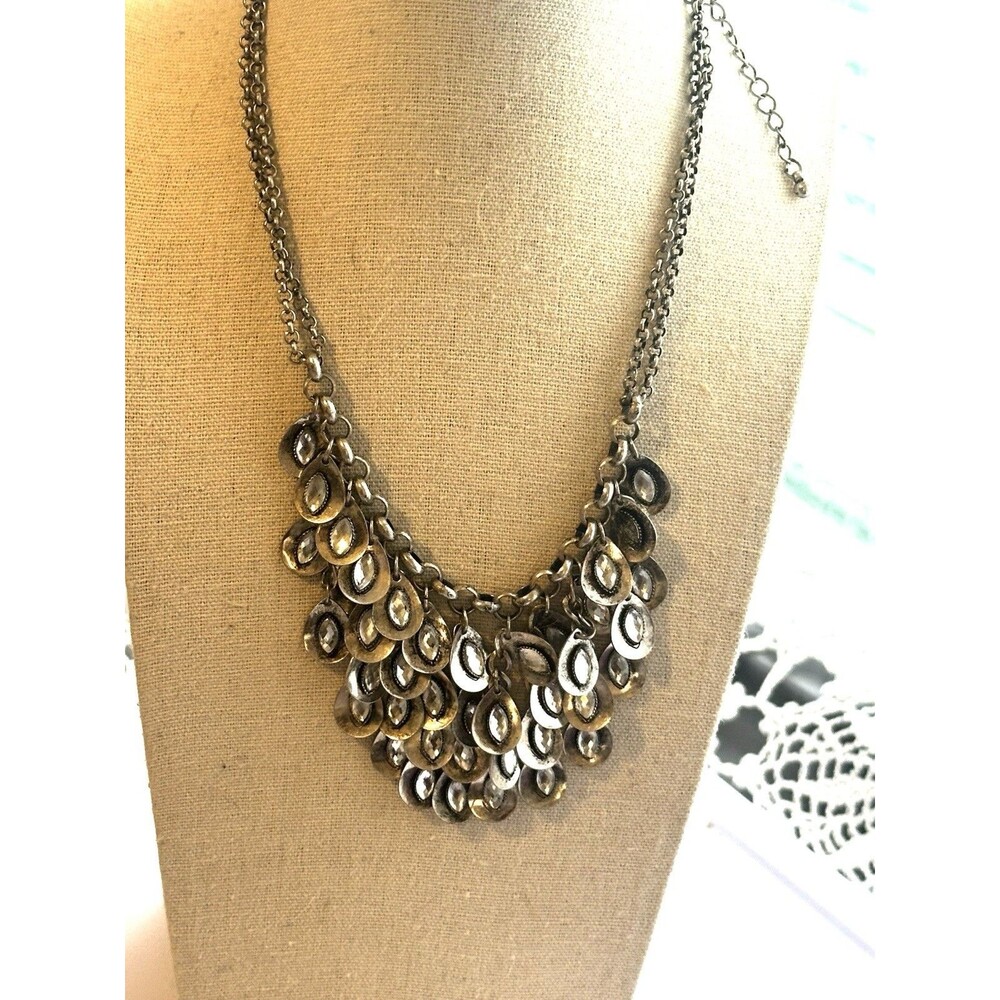 Premier Designs Silver Tone Bib Statement Necklace Marquise Crystal Fringe
